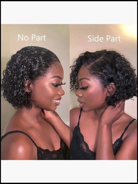 Short Curly Pixie Cut Wig with Bangs Human Hair Glueless Bob Wig Full Machine main image 3